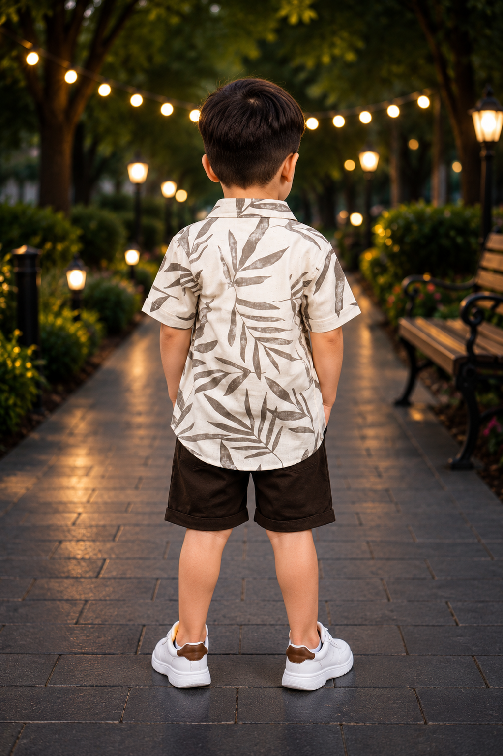 Boys White Printed Cotton Shirt, Graphic T-Shirt & Brown Shorts 3-Piece Set | Soft & Breathable Casual Summer Wear 2594-41-GRY OWHT-PR - Image 2