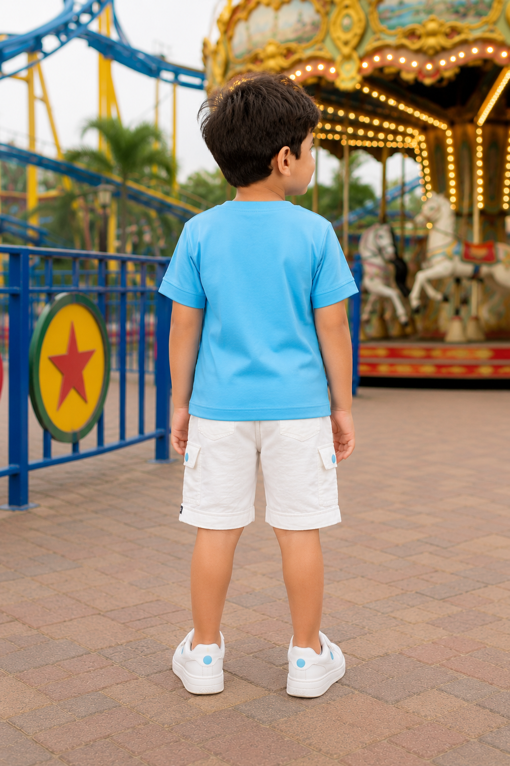 Boys Sky Blue Graphic Print Cotton T-Shirt & White Shorts Co-Ord Set | Soft & Breathable Casual Summer Wear 2134-41-BLU-PT - Image 2