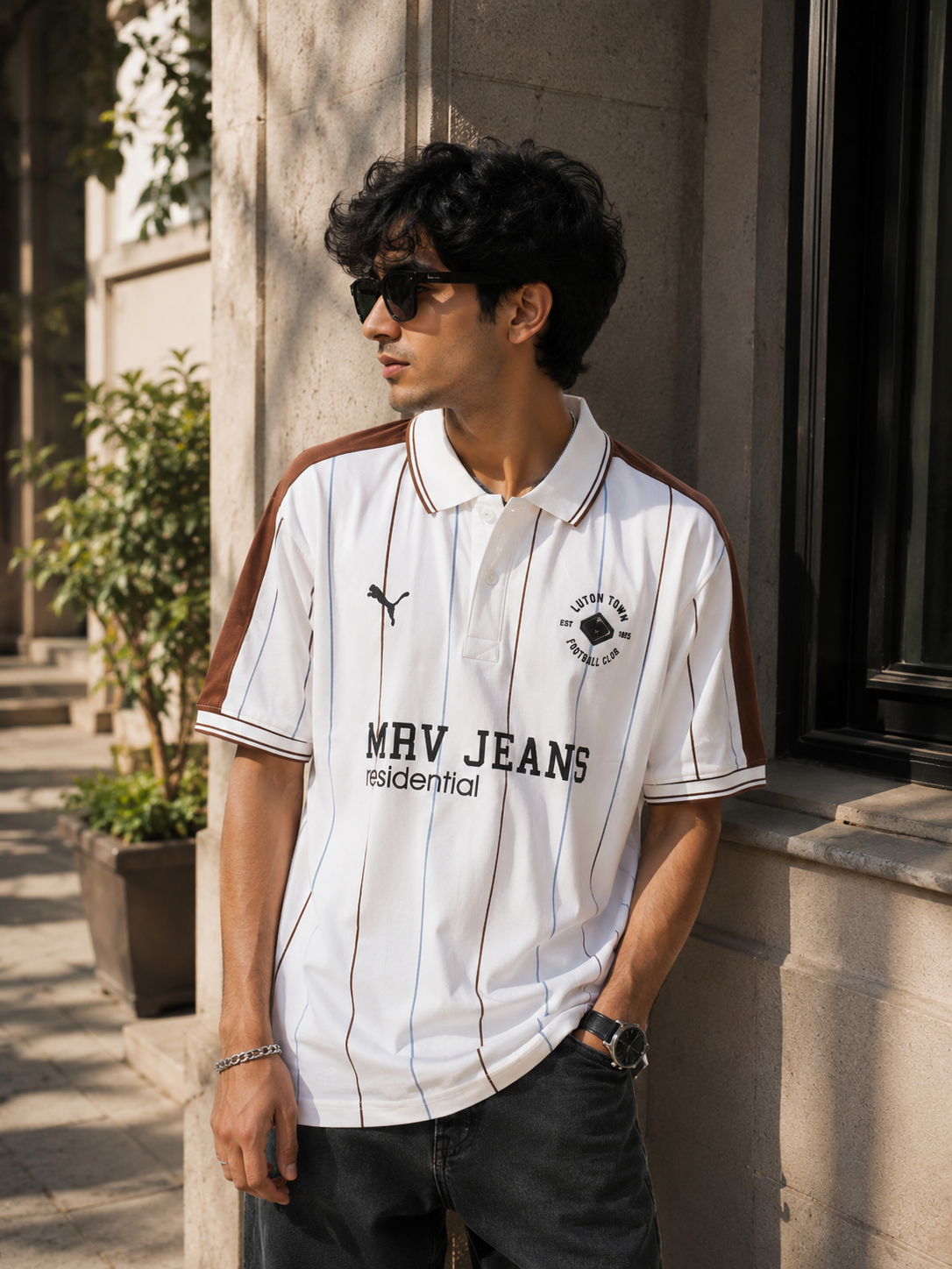 Men's White & Brown Striped Polo Collar Cotton T-Shirt | Casual Half Sleeve Sports Tee 52583-268-BRN WHT-LI