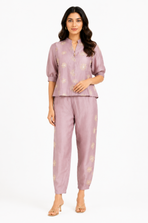 Women's Mauve Embroidered Co-Ord Set with Matching Tapered Pants | Elegant Ethnic Casual Wear LD55-427-PNK-FL