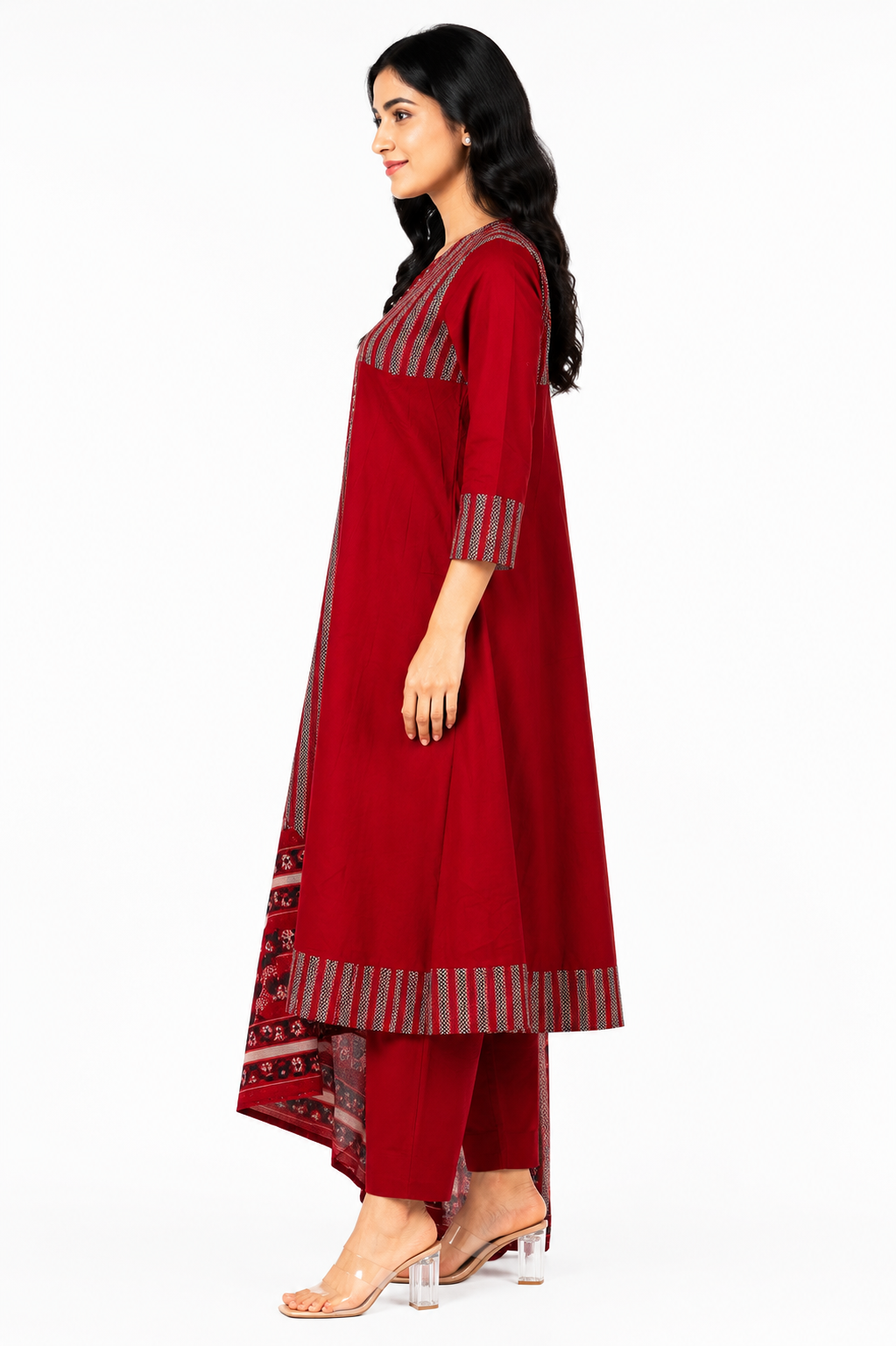 Women's Maroon Embroidered Straight Kurta Pant Set with Printed Dupatta | 3-Piece Ethnic Wear | Regular Fit | Festive & Casual Wear 82-24-RST-PR - Image 2