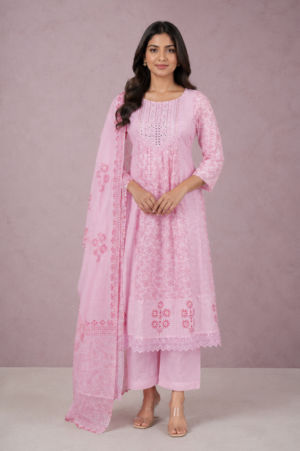 Women's Baby Pink Embroidered Kurta Pant Set with Matching Dupatta | Elegant Ethnic Wear for Festive, Office & Casual Occasions 33814-337-PNK-PR