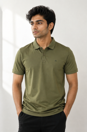 Men's Olive Green Solid Polo T-Shirt | Premium Cotton | Regular Fit | Half Sleeve Smart Casual Polo Tee 101-278-PST