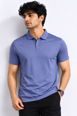 Men's Periwinkle Blue Solid Polo T-Shirt | Premium Cotton | Regular Fit | Half Sleeve Smart Casual Polo Tee 101-278-BLU