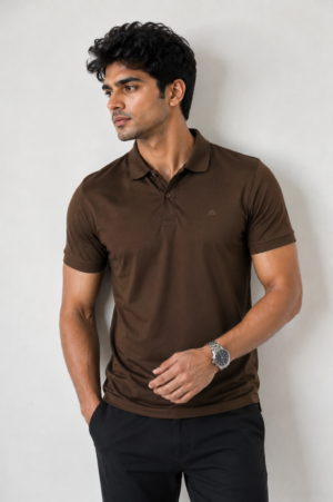 Men's Coffee Brown Solid Polo T-Shirt | Premium Cotton | Regular Fit | Half Sleeve Smart Casual Polo Tee 101-278-CHO