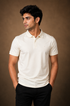Men's Off-White Solid Polo T-Shirt | Premium Cotton | Regular Fit | Half Sleeve Smart Casual Polo Tee 101-278-OW