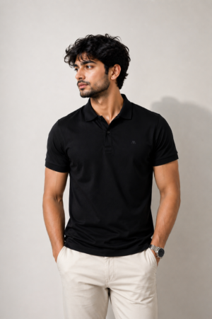 Men's Classic Black Solid Polo T-Shirt | Premium Cotton | Regular Fit | Half Sleeve Smart Casual Polo Tee 101-278-BLK
