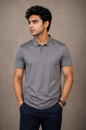 Men's Steel Grey Solid Polo T-Shirt | Premium Cotton | Regular Fit | Half Sleeve Smart Casual Polo Tee 101-278-GRY
