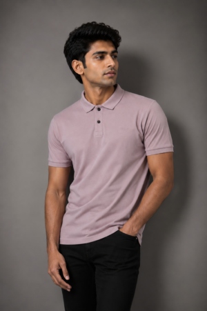 Men's Dusty Pink Solid Polo T-Shirt | Premium Cotton | Regular Fit | Half Sleeve Smart Casual Polo Tee 521-47-L ONN