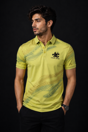 Men's Lime Green Graphic Printed Polo T-Shirt | Premium Cotton | Regular Fit | Half Sleeve Smart Casual Polo Tee 5616-395-NE-GRN