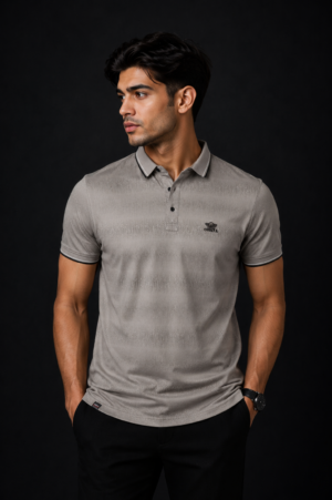 Men's Light Grey Polo T-Shirt with Embroidered Chest Logo | Premium Cotton Short Sleeve Polo 33885-268-GRY