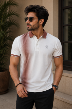 Men's White Polo T-Shirt with Contrast Collar & Sleeve Trim | Premium Cotton Short Sleeve Polo 33764-268-WHT RST