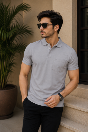 Men's Light Grey Solid Polo T-Shirt | Premium Cotton Short Sleeve Polo Neck Tee 31253-268-GRY
