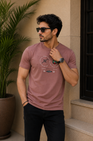 Men's Dusty Rose Graphic Print Crew Neck T-Shirt | Casual Half Sleeve Cotton Tee RN3086-268-PCH