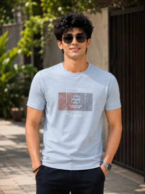 Men's Sky Blue Graphic Printed T-Shirt | Premium Cotton | Regular Fit | Half Sleeve Round Neck Casual Tee 6614-268-SK BLU