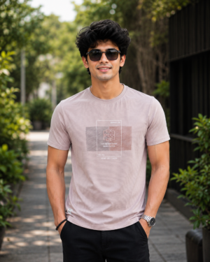 Men's Light Mauve Graphic Printed T-Shirt | Premium Cotton | Regular Fit | Half Sleeve Round Neck Casual Tee 6614-268-L PNK