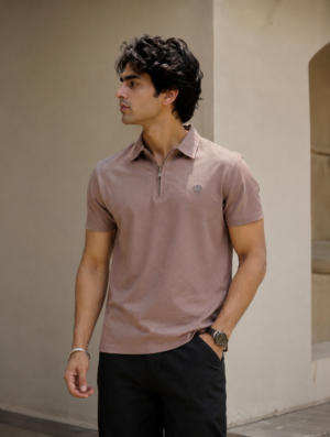 Men's Solid Dusty Mauve Polo T-Shirt | Premium Cotton | Regular Fit | Half Sleeve Casual Collared Tee 12017-268-CML