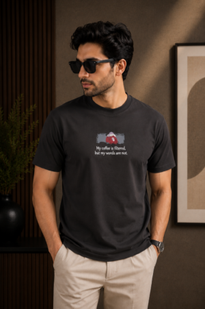 Men's Charcoal Black Graphic Printed T-Shirt | Premium Cotton | Regular Fit | Half Sleeve Round Neck Casual Tee 8441-428-D.GRY