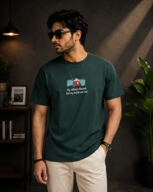 Men's Dark Green Graphic Printed T-Shirt | Premium Cotton | Regular Fit | Half Sleeve Round Neck Casual Tee 8441-428-B.GRN