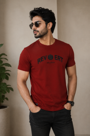 Men's Maroon Graphic Printed T-Shirt | Premium Cotton | Regular Fit | Half Sleeve Round Neck Casual Tee 7070-422-RST