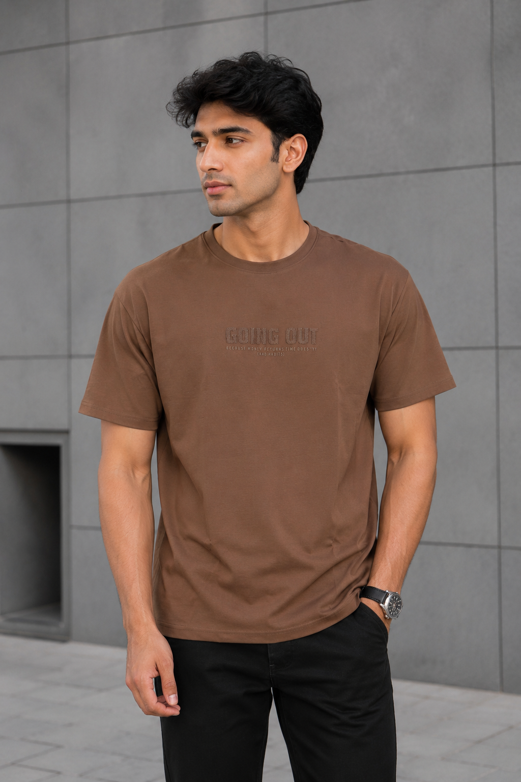 Men's Coffee Brown Solid Round Neck T-Shirt | Premium Cotton | Regular Fit | Half Sleeve Casual Tee 8413-428-BEG
