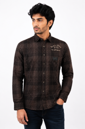 Men's Brown Checked Full Sleeve Casual Shirt | Slim Fit | Button-Down | Premium Cotton Blend | Office & Casual Wear 5501-404-BWN-CHK