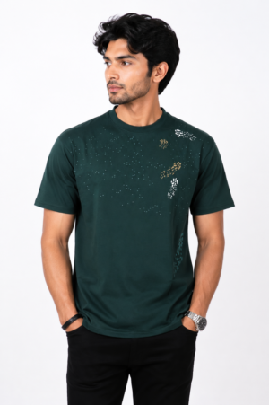 Men's Forest Green Abstract Graphic Printed T-Shirt | Premium Cotton | Regular Fit | Half Sleeve Round Neck Casual Tee 8438-428-B.GRN