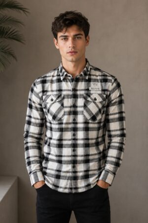 Men's Black & White Checked Full Sleeve Casual Shirt | Slim Fit | Button-Down | Premium Cotton Blend | Office & Casual Wear 5602-404-BLK.CHK