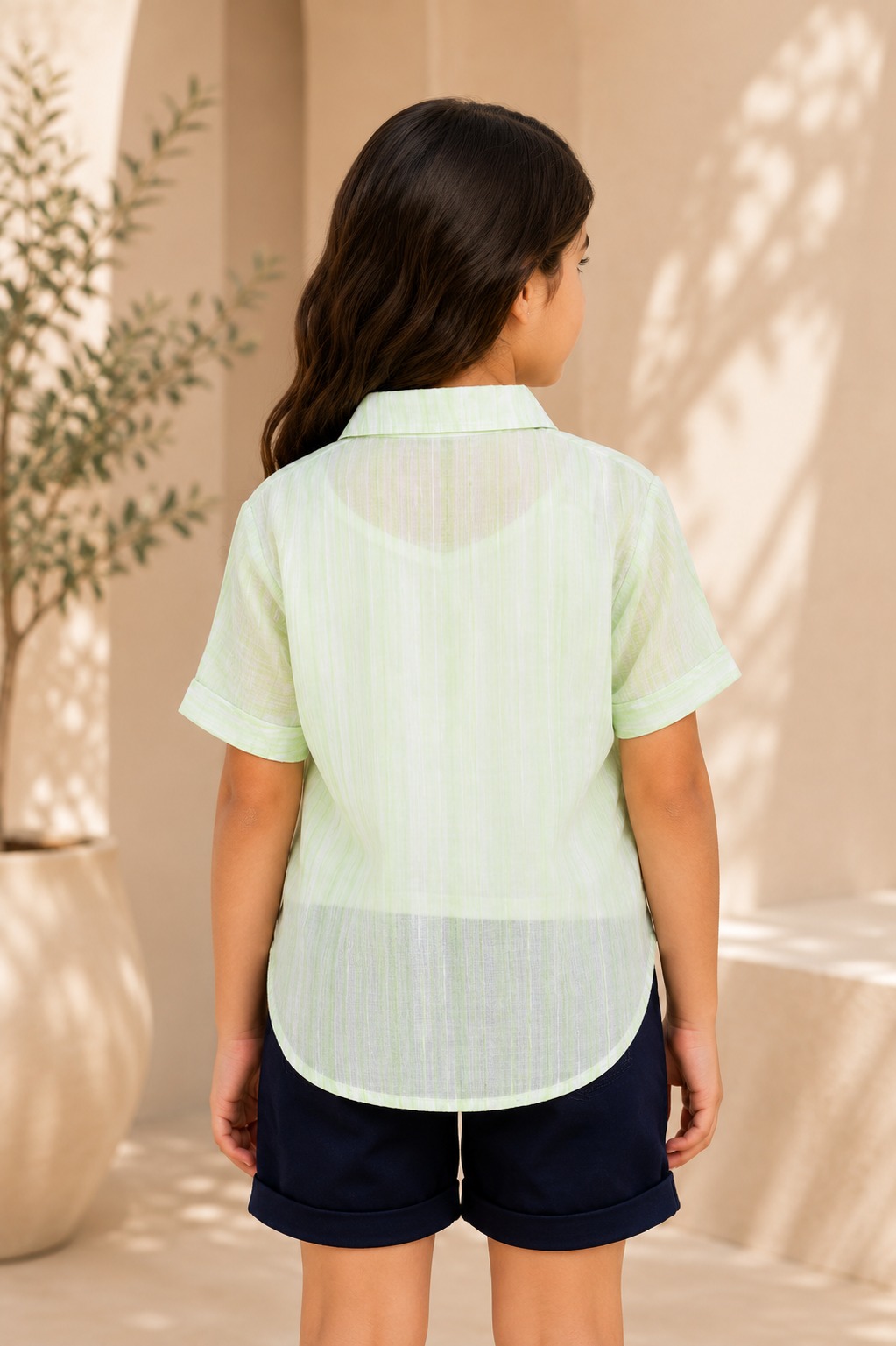 Girls Mint Green Pleated Cotton Shirt | Casual Half Sleeve Summer Top 28092-411-L GRN-PL - Image 2