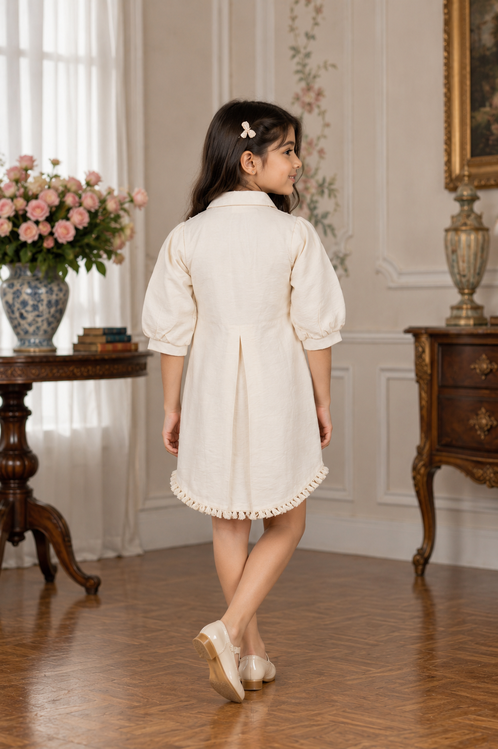 Girls Off-White Embroidered Cotton Shirt Dress with Waist Belt | Stylish Kids Casual Summer Wear M214-54-OWT-PT - Image 2