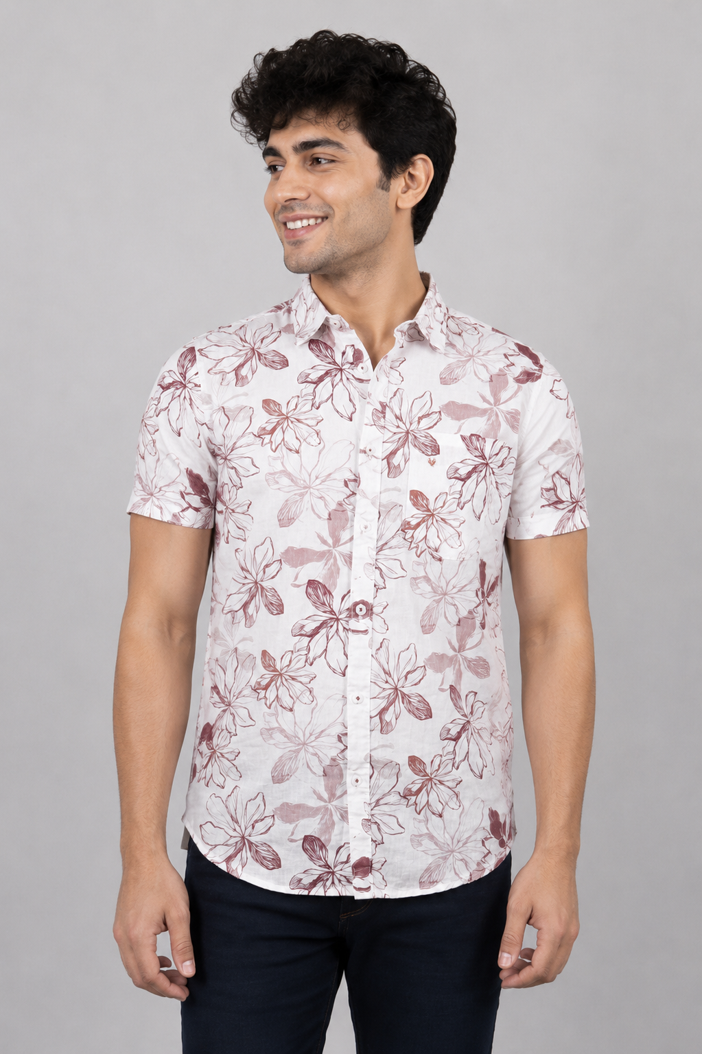Men's White Floral Printed Slim Fit Half Sleeve Casual Shirt | Soft Cotton Blend | Stylish Summer Wear SG20-447-OW MHR-PR