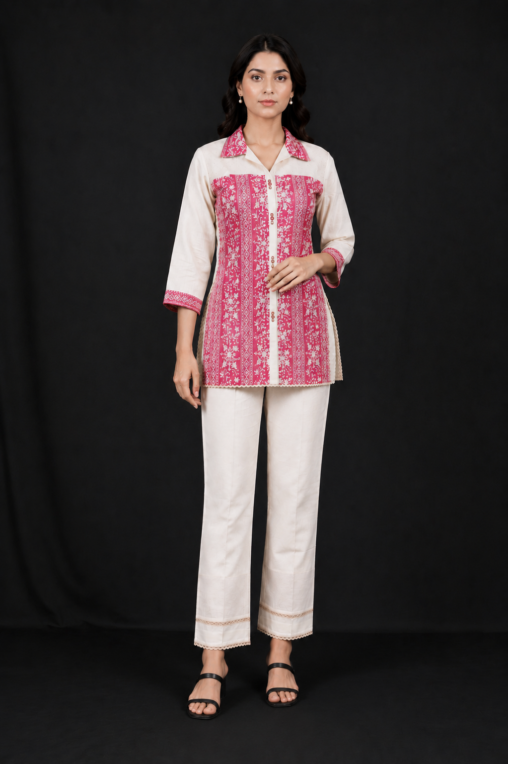 Women's Pink Printed Straight Kurta with Matching Pants Set | Elegant Ethnic Wear Co-Ord Set V4-417-PNK OWH-PR