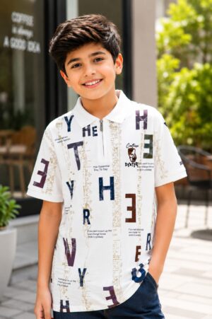 Boys White Typography Print Oversized Cotton T-Shirt | Casual Half Sleeve Graphic Tee 2585-268-WHT L GRN-PR