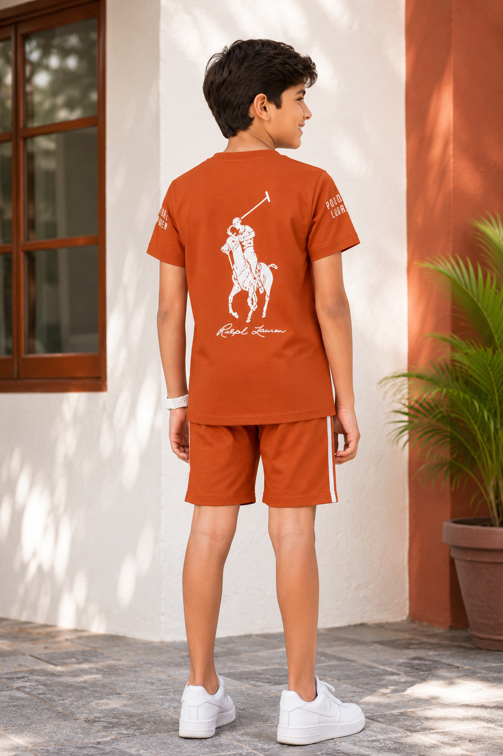 Boys Rust Orange Graphic T-Shirt & Shorts Co-Ord Set | Half Sleeve Casual Summer Wear 13267PT-268-ORG - Image 2