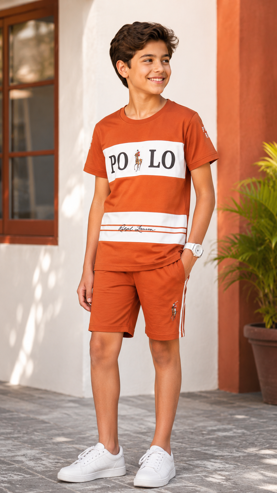 Boys Rust Orange Graphic T-Shirt & Shorts Co-Ord Set | Half Sleeve Casual Summer Wear 13267PT-268-ORG