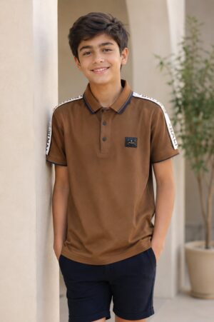 Boys' Premium Brown Cotton Polo T-Shirt with Navy Blue Shorts Co-Ord Set | Stylish Casual Summer Outfit for Kids 1744-416-BRN-PR