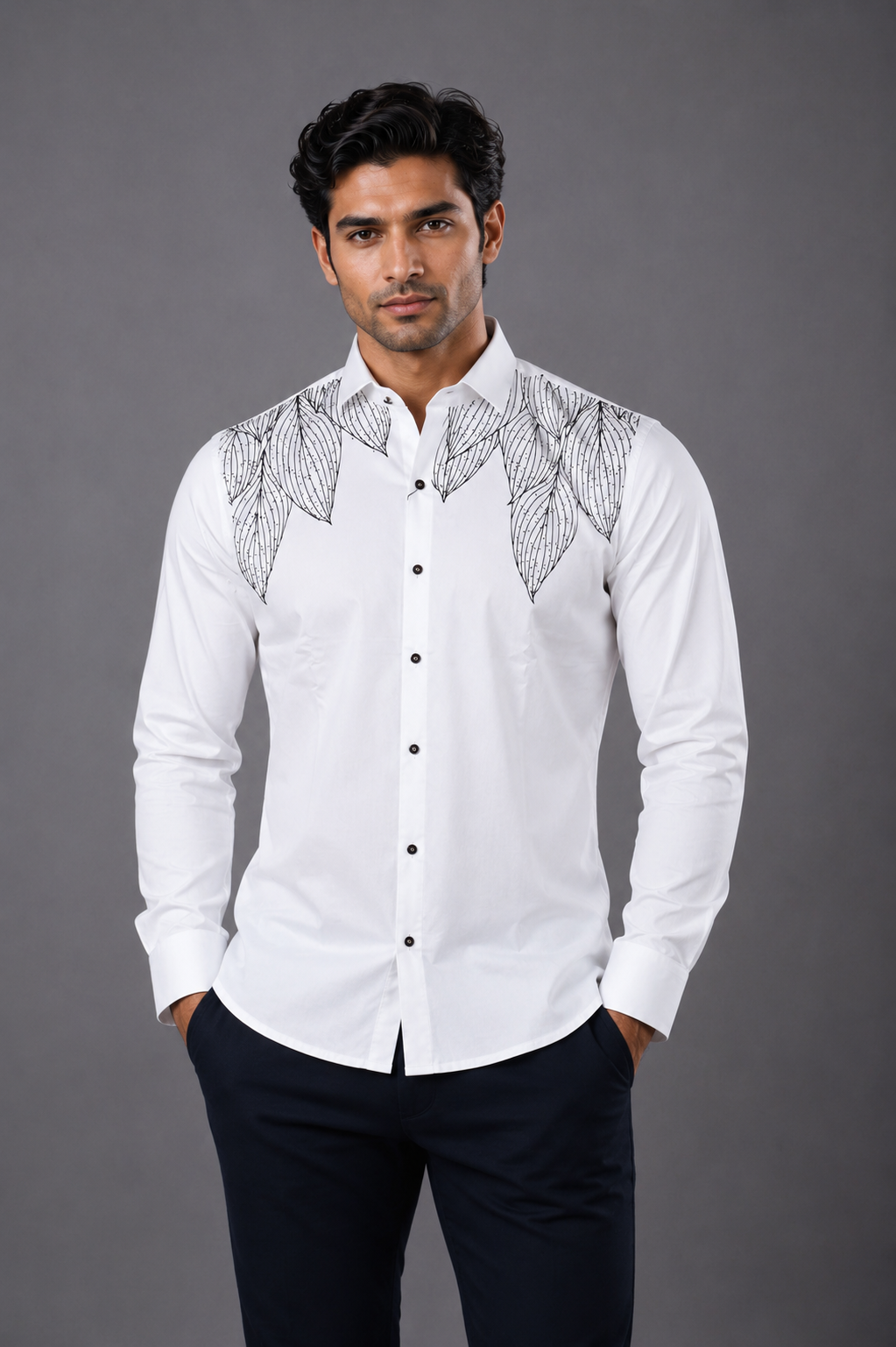 Men's White Embroidered Slim Fit Full Sleeve Casual Shirt | Soft Cotton Blend | Designer Smart Casual & Party Wear 15320-401-WHT