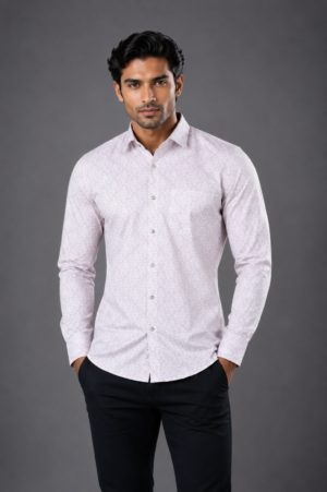 Men's Light Pink Printed Full Sleeve Casual Shirt | Slim Fit | Button-Down | Premium Cotton Blend | Office & Casual Wear 3188-438-L PNK-PR