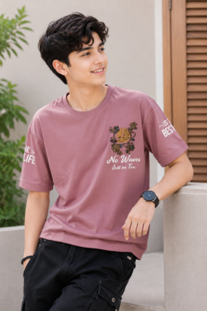 Boys Dusty Rose Graphic Print Oversized Cotton T-Shirt | Casual Half Sleeve Summer Tee 52086-268-DON-PT