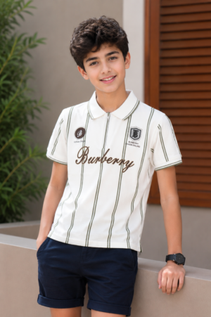Boys White Striped Polo Collar T-Shirt & Navy Shorts Set | Casual Summer Co-Ord Outfit 52621-020-GRN-LI