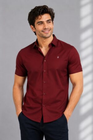 Men's Solid Maroon Slim Fit Half Sleeve Casual Shirt | Soft Cotton Blend | Stylish Everyday Wear SG21-447-MRN