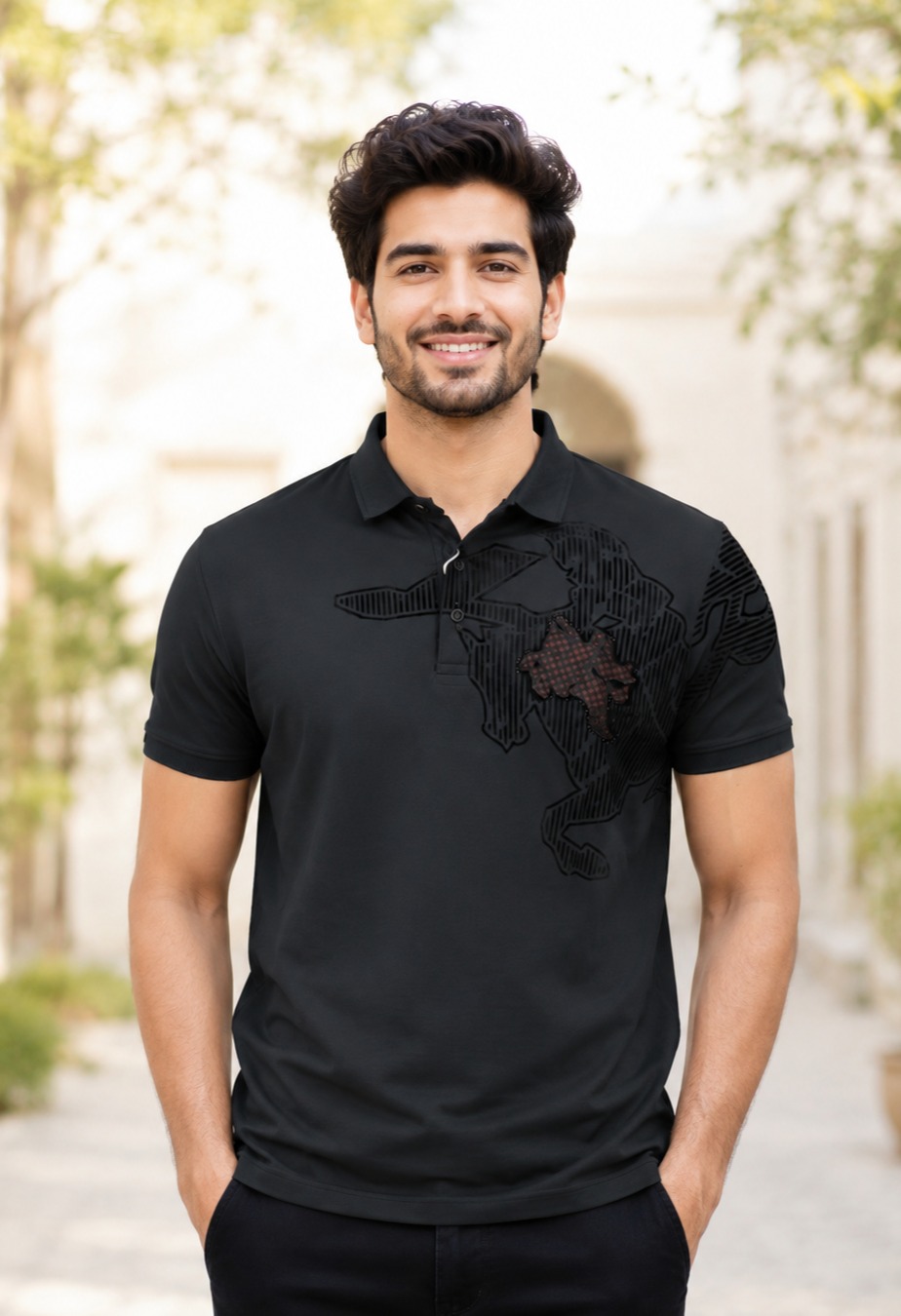 Men's Black Graphic Printed Polo T-Shirt | Premium Cotton Blend Half Sleeve Regular Fit Casual Wear 2969PT-362-D GRN