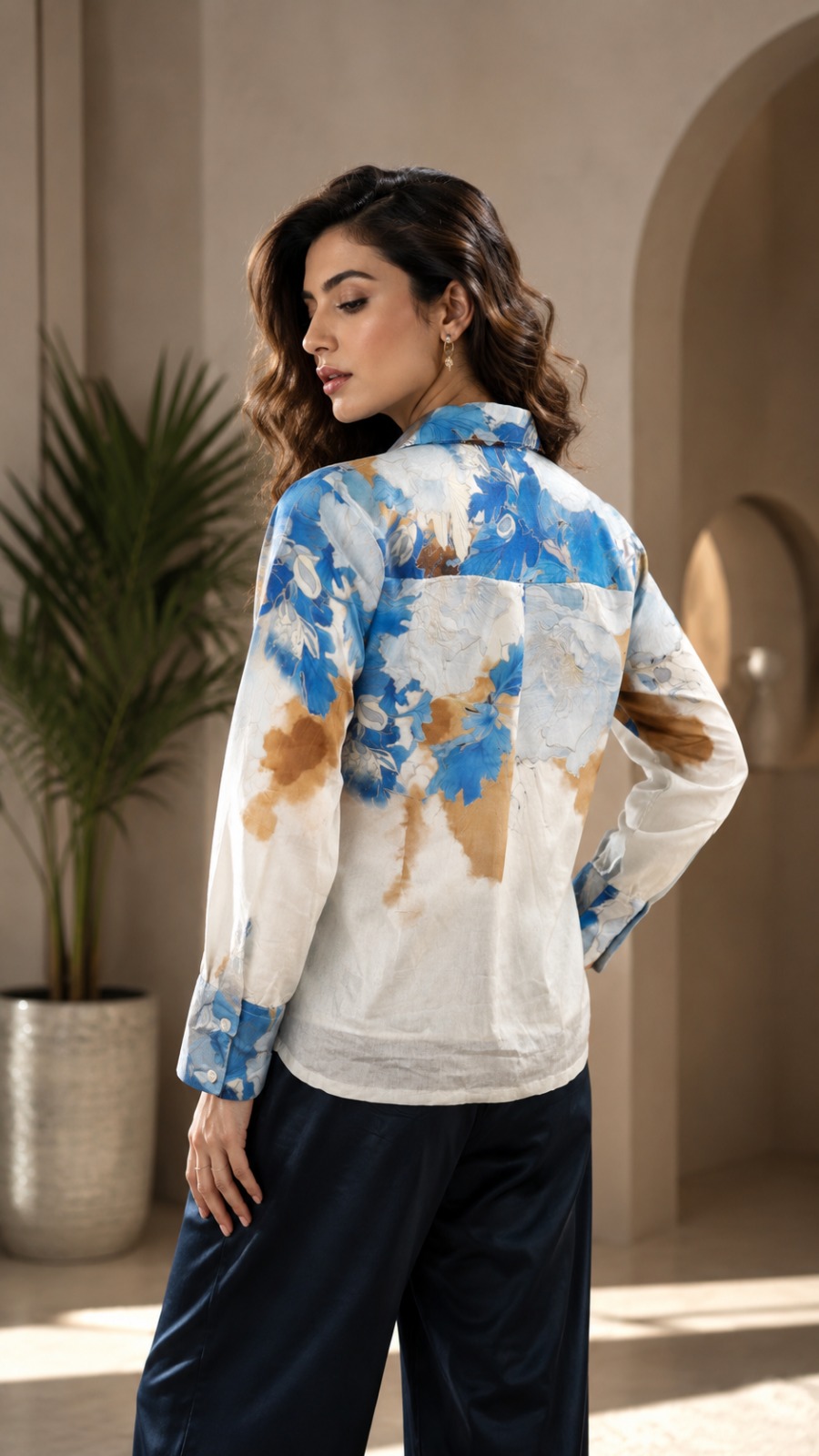 Women's Blue Abstract Print Button-Down Shirt | Full Sleeve Casual & Office Wear NG21-441-MLT-PR - Image 2