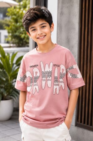 Boys Pink Graphic Print Oversized Cotton T-Shirt | Casual Half Sleeve Summer Tee 51010-268-PCH-PR