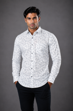 Men's White Floral Printed Full Sleeve Casual Shirt | Slim Fit | Button-Down | Premium Cotton Blend | Office & Casual Wear 3189-438-WHT.PR