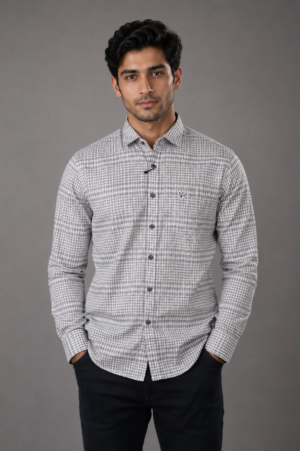 Men's Grey Checked Full Sleeve Casual Shirt | Slim Fit | Button-Down | Premium Cotton Blend | Office & Casual Wear 5603-404-GRY.CHK
