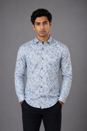 Men's Sky Blue Floral Printed Full Sleeve Casual Shirt | Slim Fit | Button-Down | Premium Cotton Blend | Office & Casual Wear 3109-438-SK BLU-PR