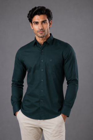 Men's Dark Green Solid Full Sleeve Casual Shirt | Slim Fit | Button-Down | Premium Cotton Blend | Office & Casual Wear 1236-49-RMA