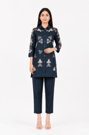 Women's Navy Blue Printed Straight Kurta with Matching Pants Set | Elegant Ethnic Wear Co-Ord Set Short Marketplace Title: V2-417-BTL GRN-FL