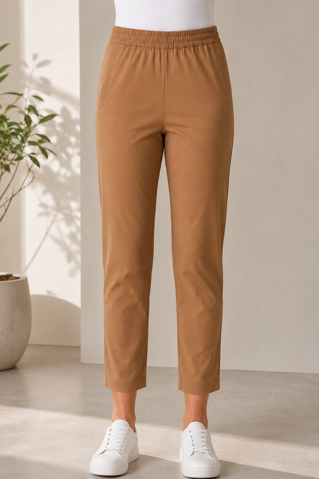 Women's Camel Brown Hosiery Straight Fit Pant RUPANT-268-117